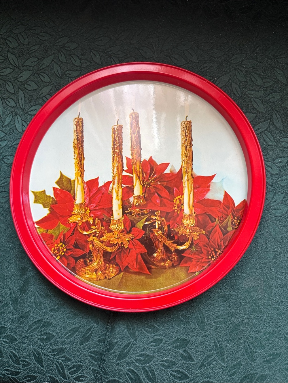 Vintage 1960’s Decorative Serving Tray - Festive Poinsettia & Candelabra Design.